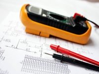 Electronic schematic and multimeter